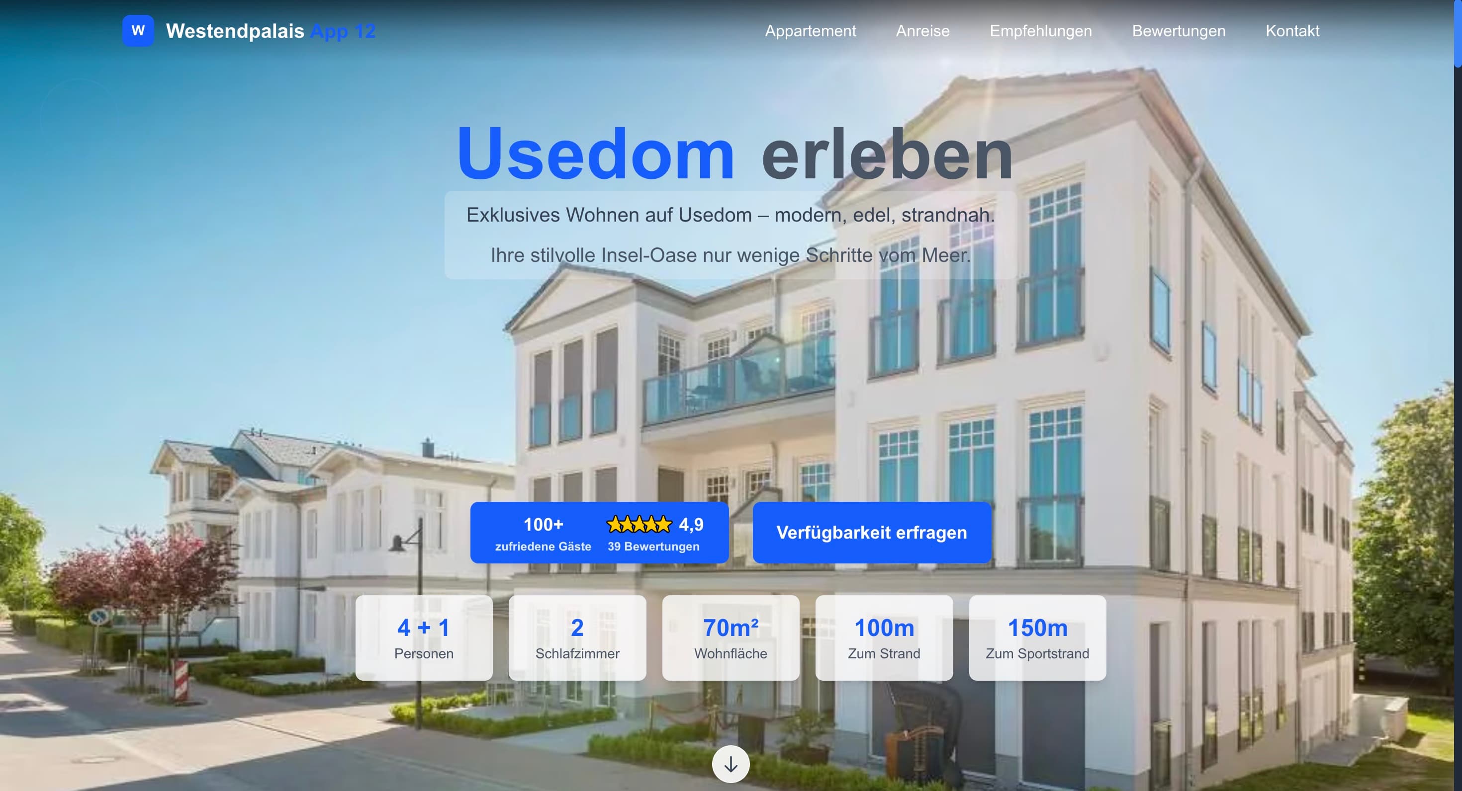 Westendpalais App 12 - Moderne Ferienwohnung Website mit Next.js und Tailwind CSS